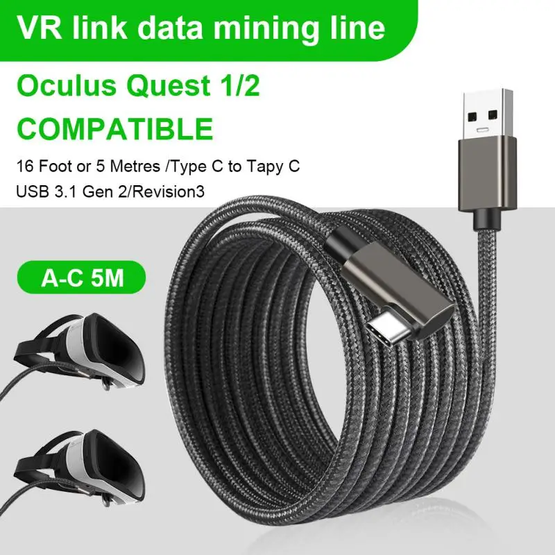 

3M/5M Quest 2 Data Line Charging Cable For Oculus Quest 1/2 Link VR Data Transfer Cable USB-A Type-C VR Headset Accessories