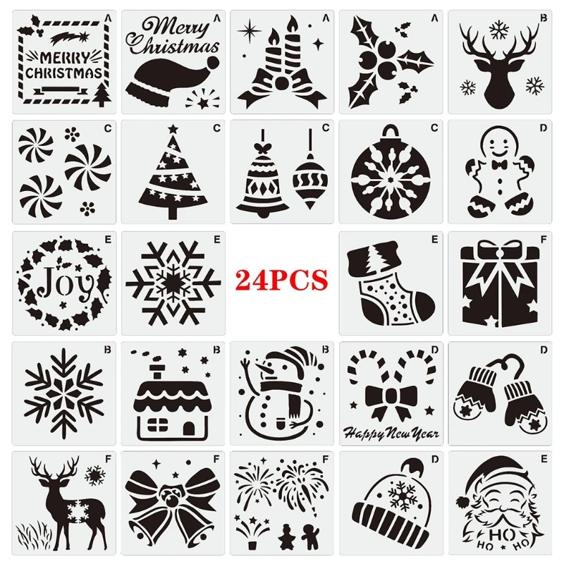 

24 Pcs Painting Stencils DIY Christmas Decoration Drawing Stencil for Painting