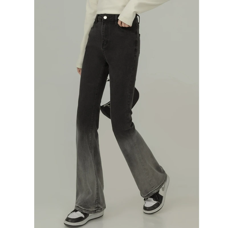 

Женские черные джинсы, контрастные расклешенные брюки, винтажная американская мода, уличная одежда, стильные джинсы с широкими штанинами, ж...