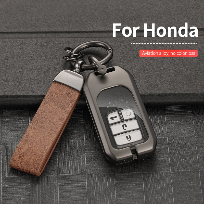 

Alloy Leather Car Remote Key Case Shell for Honda Civic HRV CRV XRV CR-V Crider Odyssey Pilot Fit Accord 2 3 Buttons