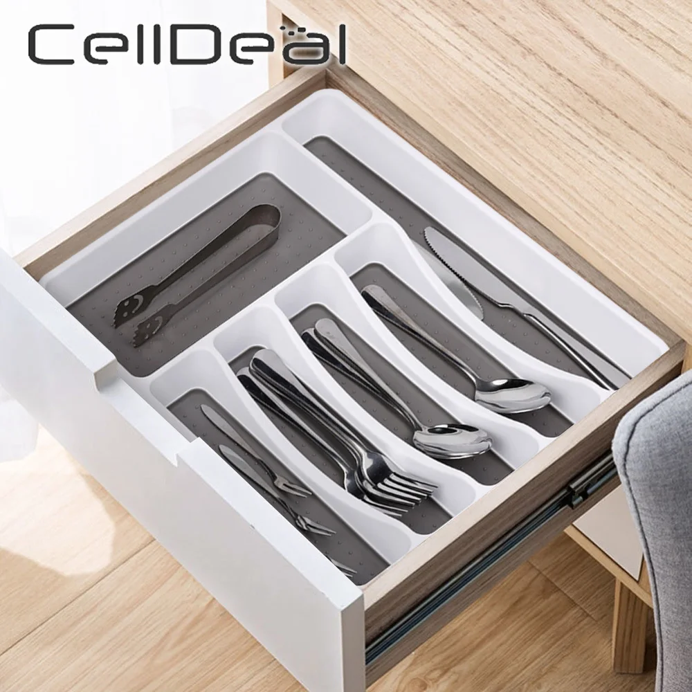 

6 Grids Plastic Cutlery Tray Kitchen Srorage Accessories Drawer Organizer Cutlery Knife Spoon Fork Tableware Storage Box Rack