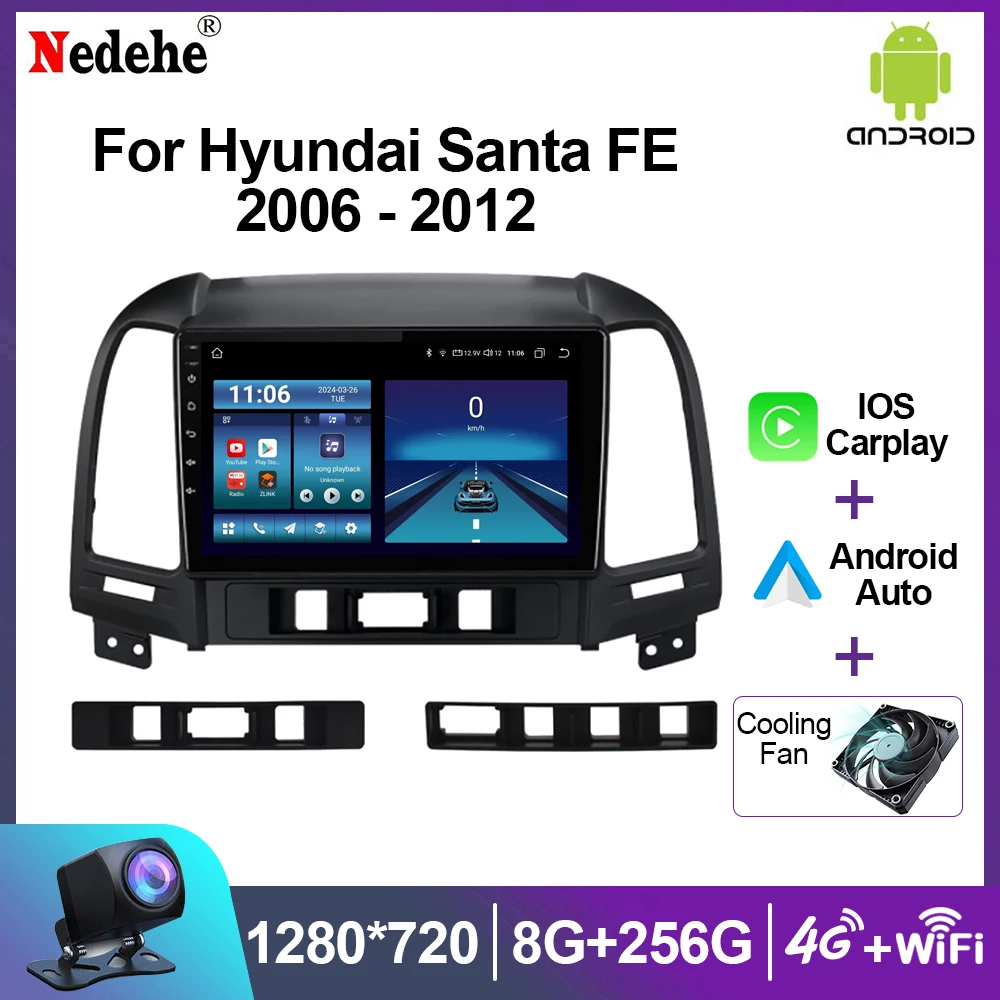 8G 256G Android 14 автомобильный радиоприемник мультимедийный плеер для Hyundai Santa Fe 2 2006-2012