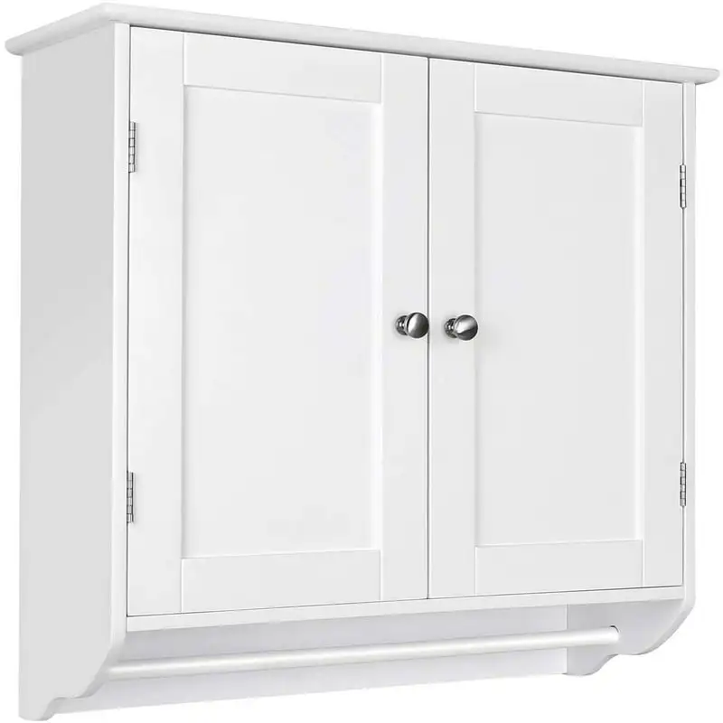 

23.6'' W Over The Toilet White Storage Cabinet Double Door Cupboard Adjustable Shelf with Towels Bar Home Desk organizer Storag