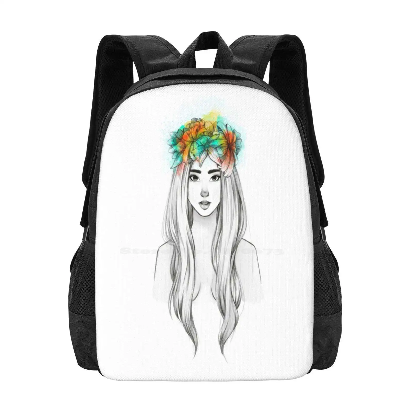

Flower Queen Large Capacity School Backpack Laptop Bags Flower Queen Girl Woman Nature Photoshop
