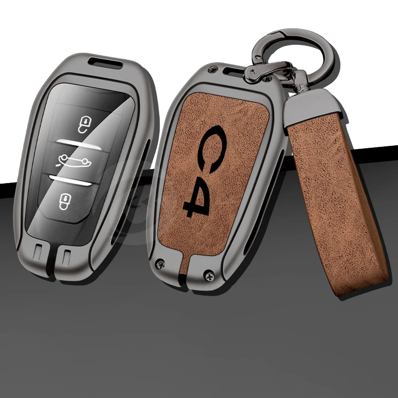 

Leather Zinc Alloy Car Key Case Cover For Citroen C4 Logo For Cactus Picasso Protector Keychain Smart Accessories