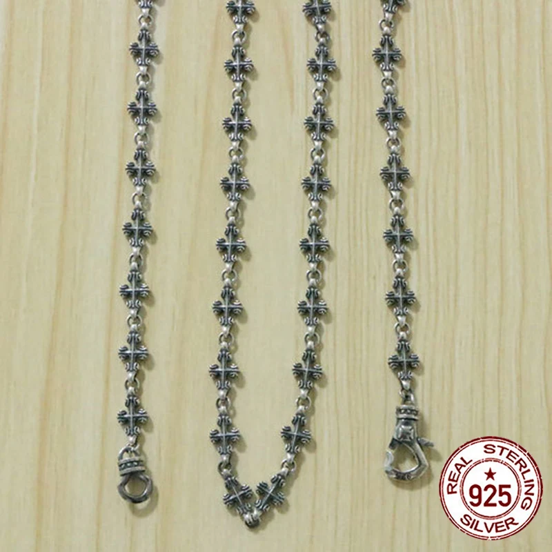 Винтажное ожерелье из серебра 925 пробы с крестом и цветком