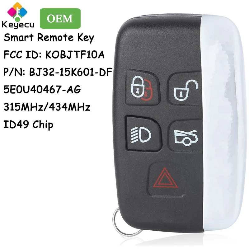 

KEYECU OEM Smart Remote Car Key With 5 Buttons 315MHz 433MHz ID49 Chip for Jaguar XJ XF XE F Pace F Type 2011-2020 Fob KOBJTF10A