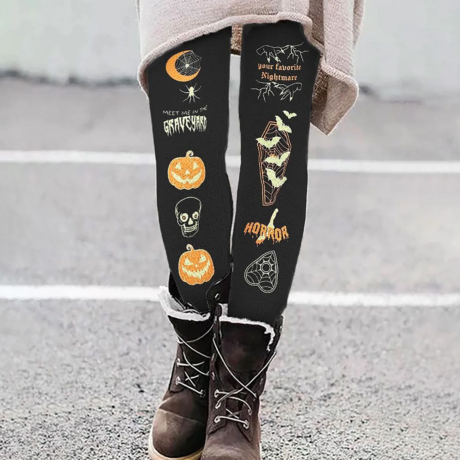 

Women Halloween Printed Pant Leggings Elastic All Slim Casual Long Boot Pants 80s Workout Running Leggings for Women Pack