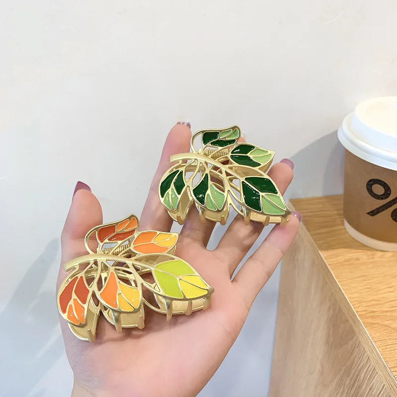 

Enamel Maple Leaf Hairpin Korean Version Large Color Leaf Metal Geometric Back Head Grab Clip Women's Simple Hairpin Shark Clip