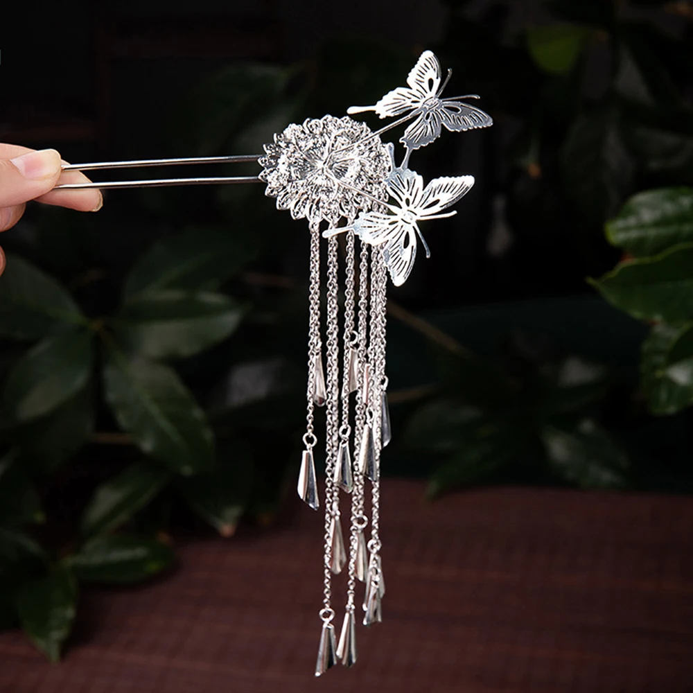Hmong U Shaped Chinese Hair Stick with Durable Metal Fringed Hair Chopsticks for Cheongsam Han Clothes Miao Clothing images - 6