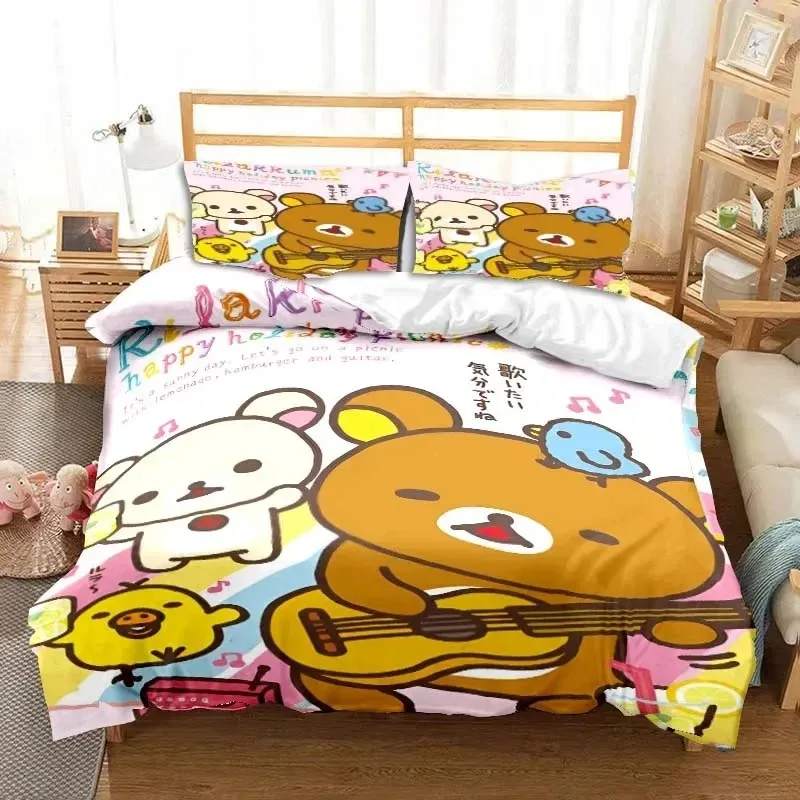 Cartoon Rilakkuma Bear Bedding Set Duvet Cover Bed Quilt Pillowcase Comforter king Queen Size Boys Adult