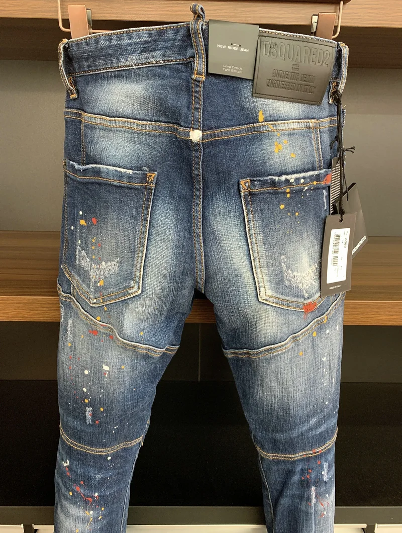 New Men's Dsquared2 Buttons Jeans Ripped For Male Skinny  Pants Men's Denim Trousers Top Quality Slim Jeans A369
