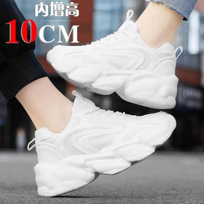 Autumn and Winter Breathable Invisible Elevator Men's Shoes 0cm White Couple Large Small Size Sports Casual Platfo...