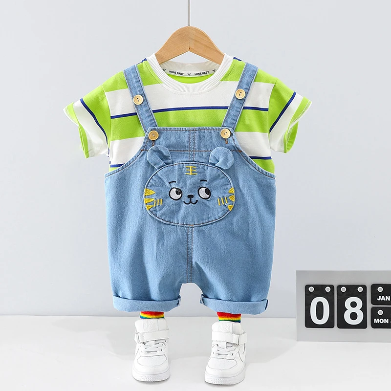 

Boys Girls Clothing Sets 2022 Summer Kids Stripe T Shirt Overalls Cartoon Toddler Infant Outfits Children Clothes Baby Costumes
