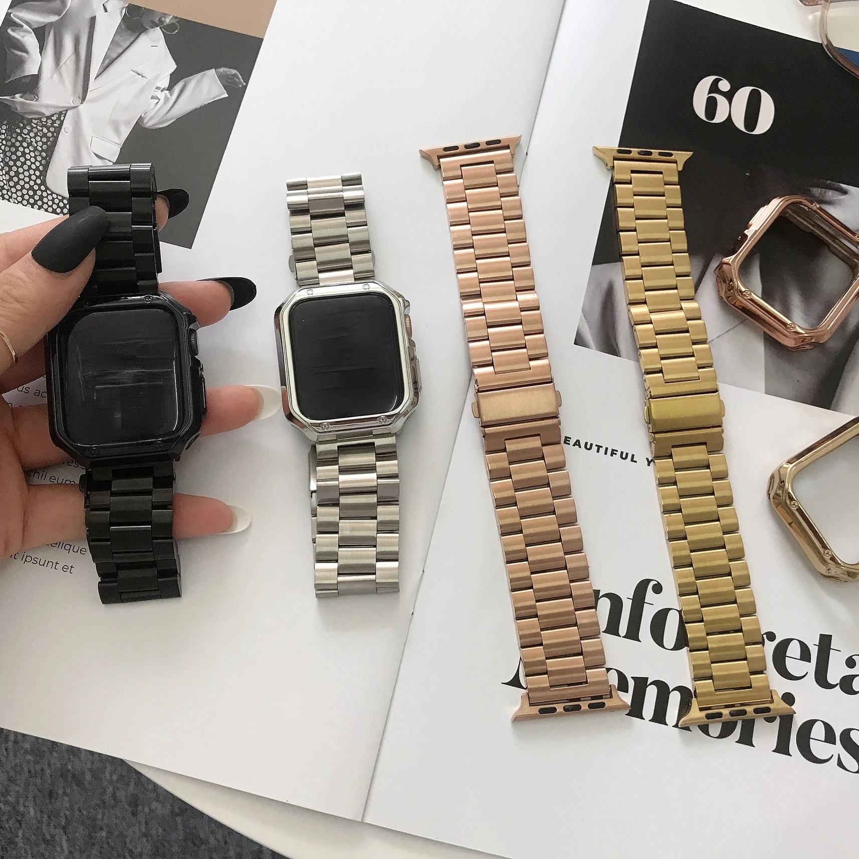 

Metal Strap For Apple Watch 7 45mm 41mm Stainless Steel Smart Watch Wristband For iWatch 6 5 4 3 2 1 SE 44mm 42mm 40mm 38mm Band