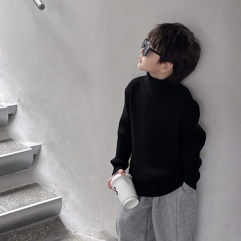 

Knitwear 2024 Winter Kids New Version of The Casual Children's Bottoming Shirt High Collar Warm Knitted Boys Sweater