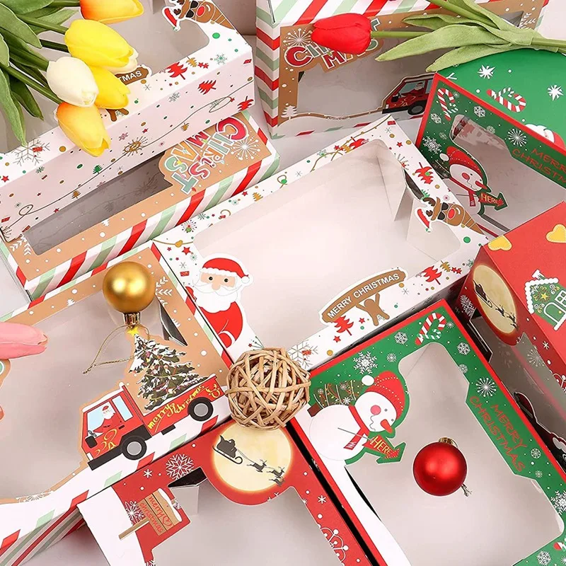 Рождественские коробки для печенья с прозрачной оконной бумагой рождественский