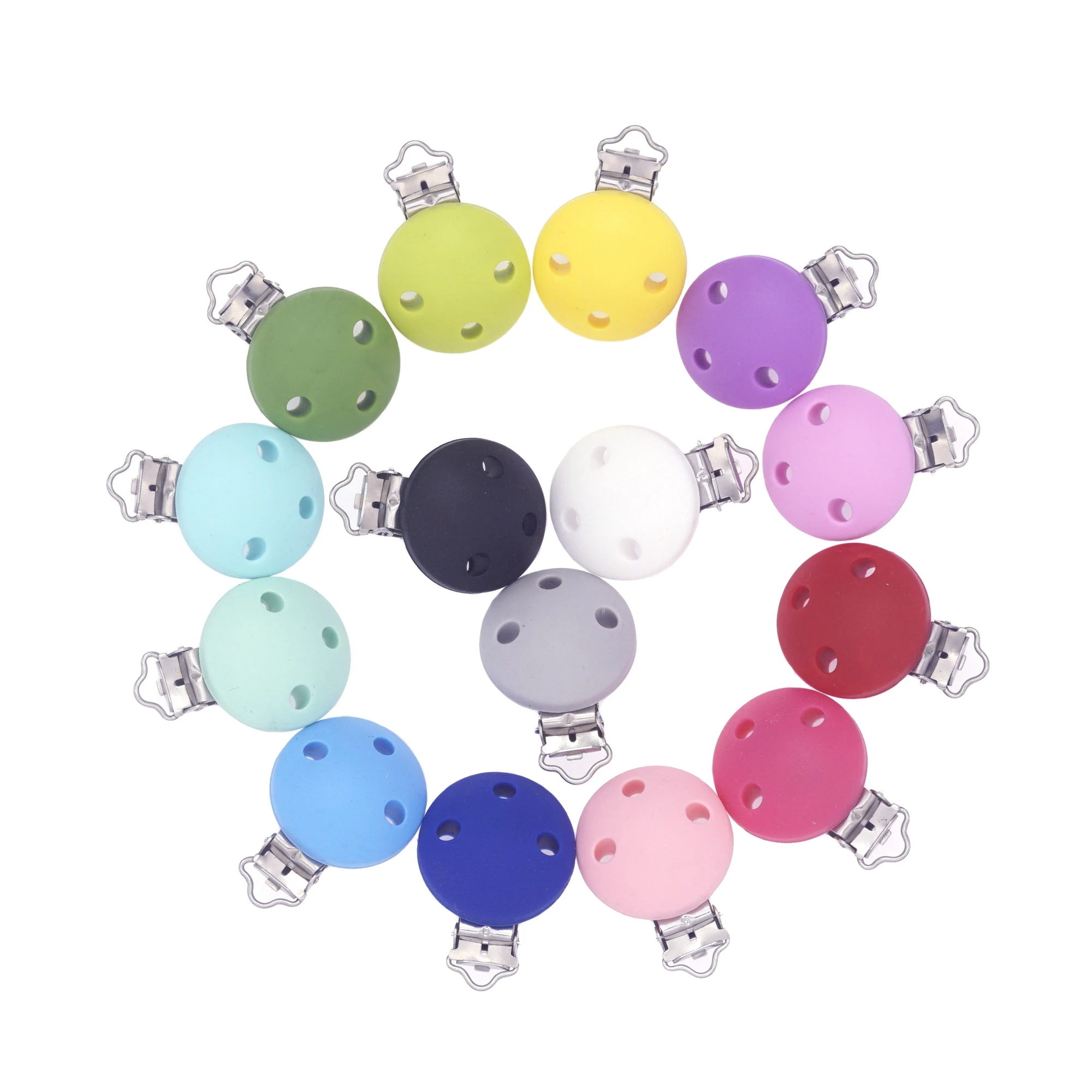 Sutoyuen 50pcs Silicone Round Dummy Teether Pacifier Clips Chain Holder DIY Baby Soother Teething Nursing Toy Accessories