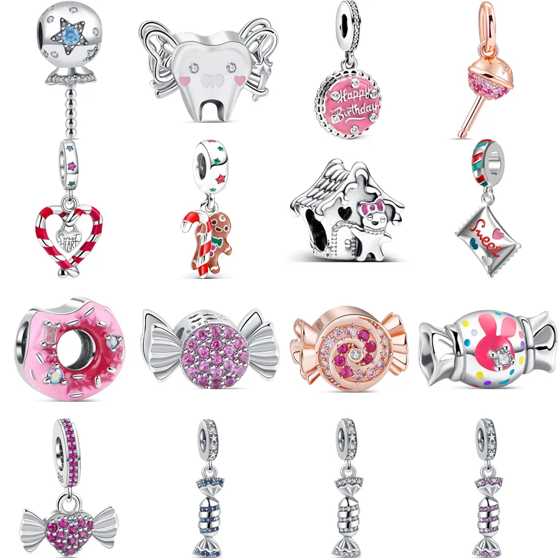 925 серебро Sweet Life пончик десерт конфеты леденец зуб кулон любовь бусины подходят