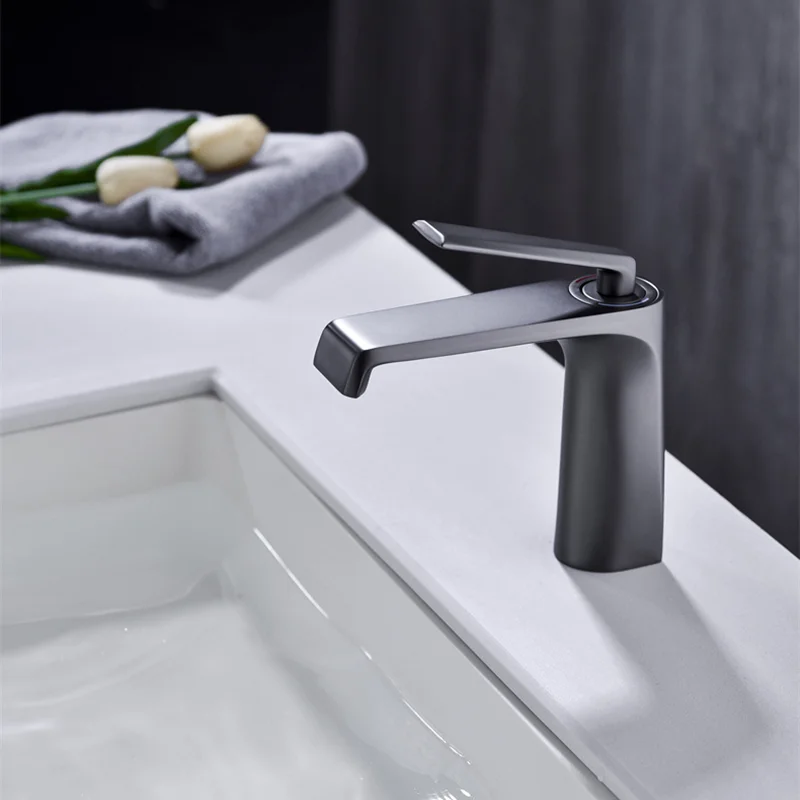 

Electroplated Gunmetal Gray Under Counter Basin Hot and Cold Water Mixing Sink Faucets Bathroom Washbasin Accessories Metal Taps