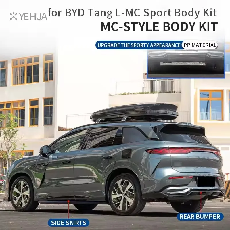 Фото Для BYD Tang L 2022- Передний сплиттер, задний диффузор, глянцевый черный, материал PP, боковые элементы, новый заводской стиль, комплект обвеса Axinda №3