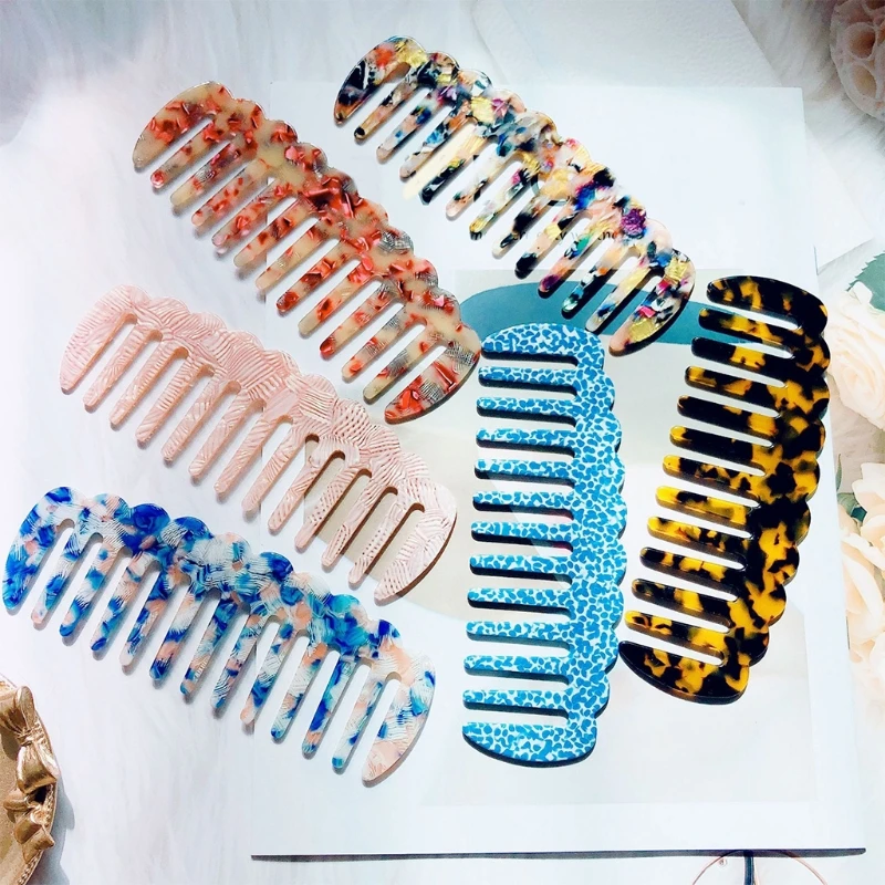 

Korean Style Acetate Wavy Trim Anti-Static Massage Hair Comb Colorful Marble Stone Print Large Wide Tooth Hairbrush Hairdressing