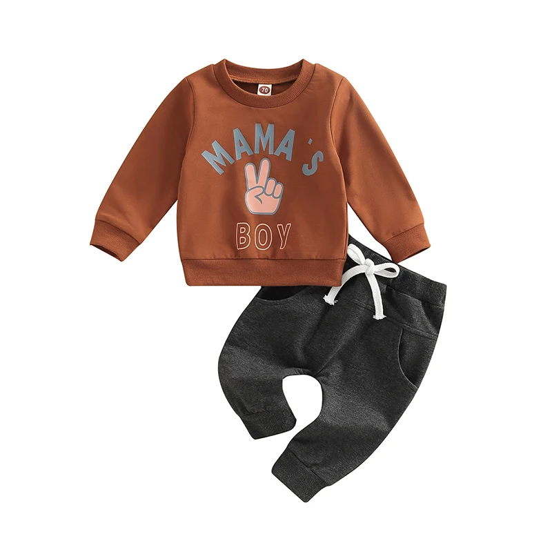 

Одежда для маленьких мальчиков 2022, топ с длинными рукавами и надписью «Hand Gesture» и о-образным вырезом, штаны для малышей, весенняя/осенняя оде...