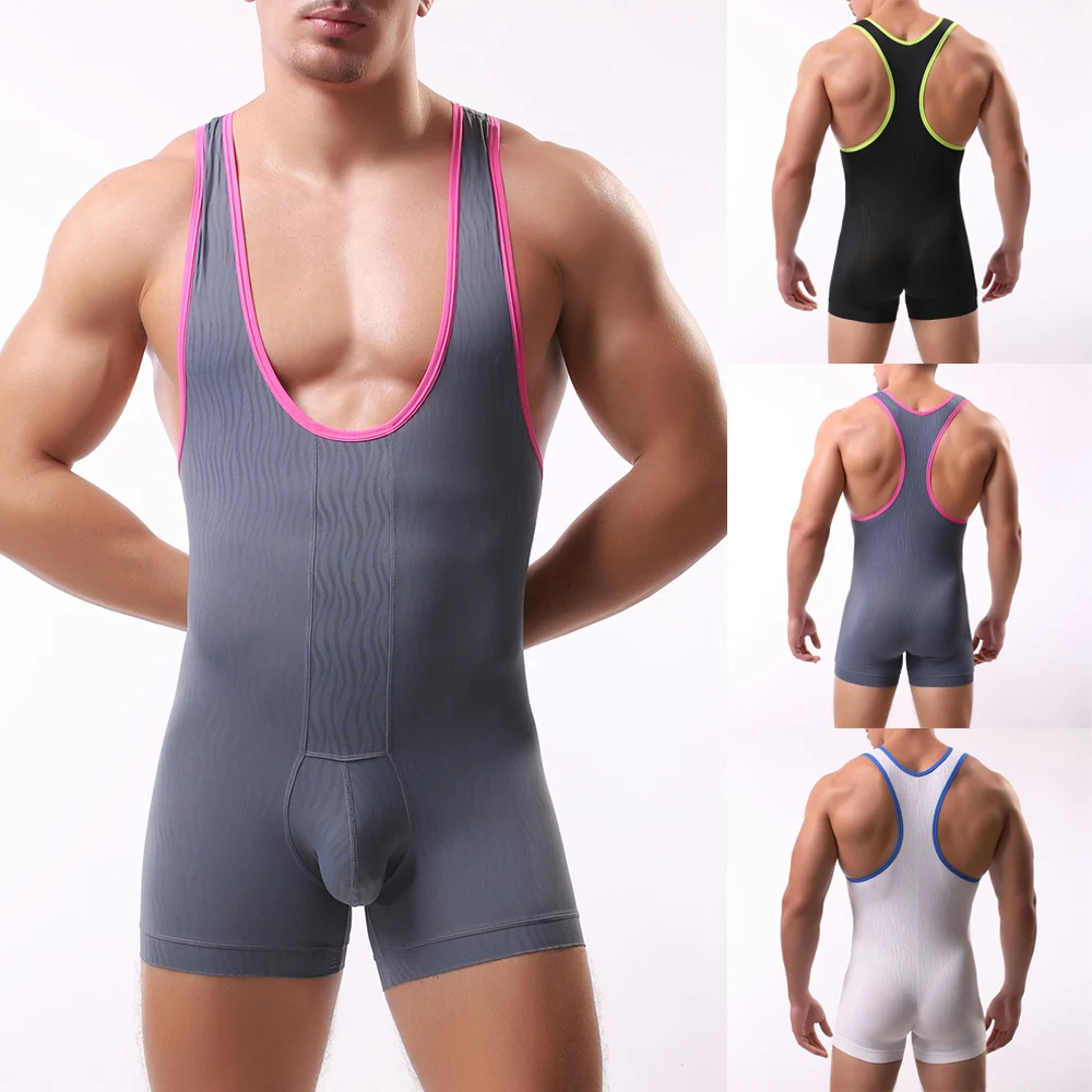 

Men See Through Mesh Underwear Leotard Bodysuits Tight Suits Body Building Men Singlet Super Thin Sexy U Convex Pouch Undershirt