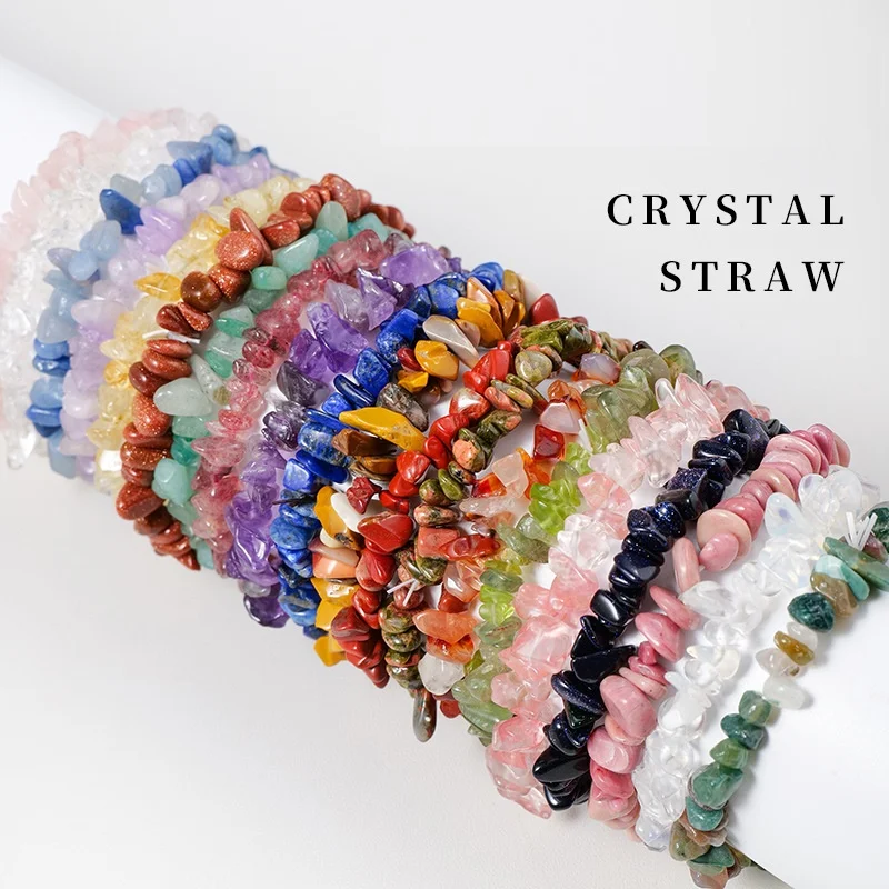 

Natural Gem Stone Bracelet Irregular Crystal Stretch Chip Beads Nuggets Bracelets Bangles Quartz Wristband for Women