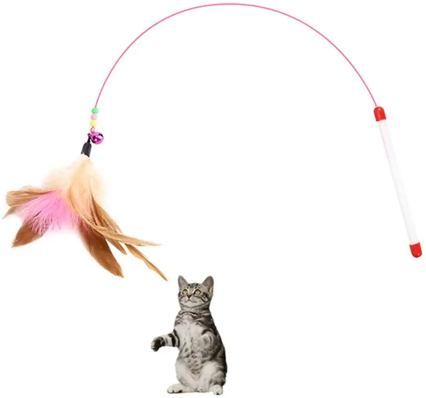 

1Pc Interactive Kitten Wand Toy Faux Feather Bell Portable Cat Teaser Pet Stick Toy Pet Interactive Toy Pet Supplies Cat Favors