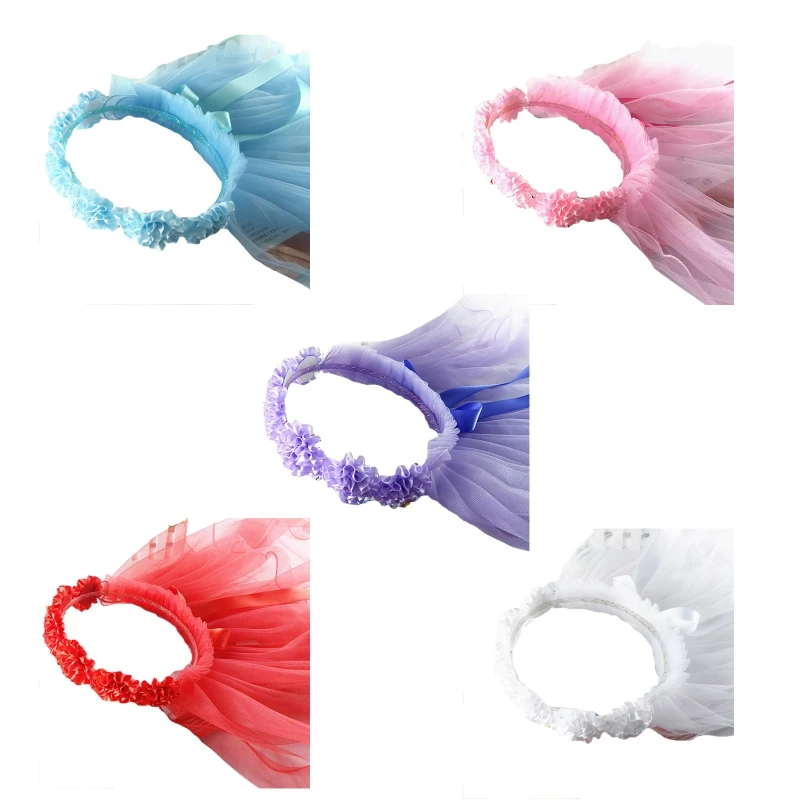 

Flower Girls Veil Girl's Simple Tulle Long Engagement Party Wedding Veil Ribbon with Flower for Ring Bearer