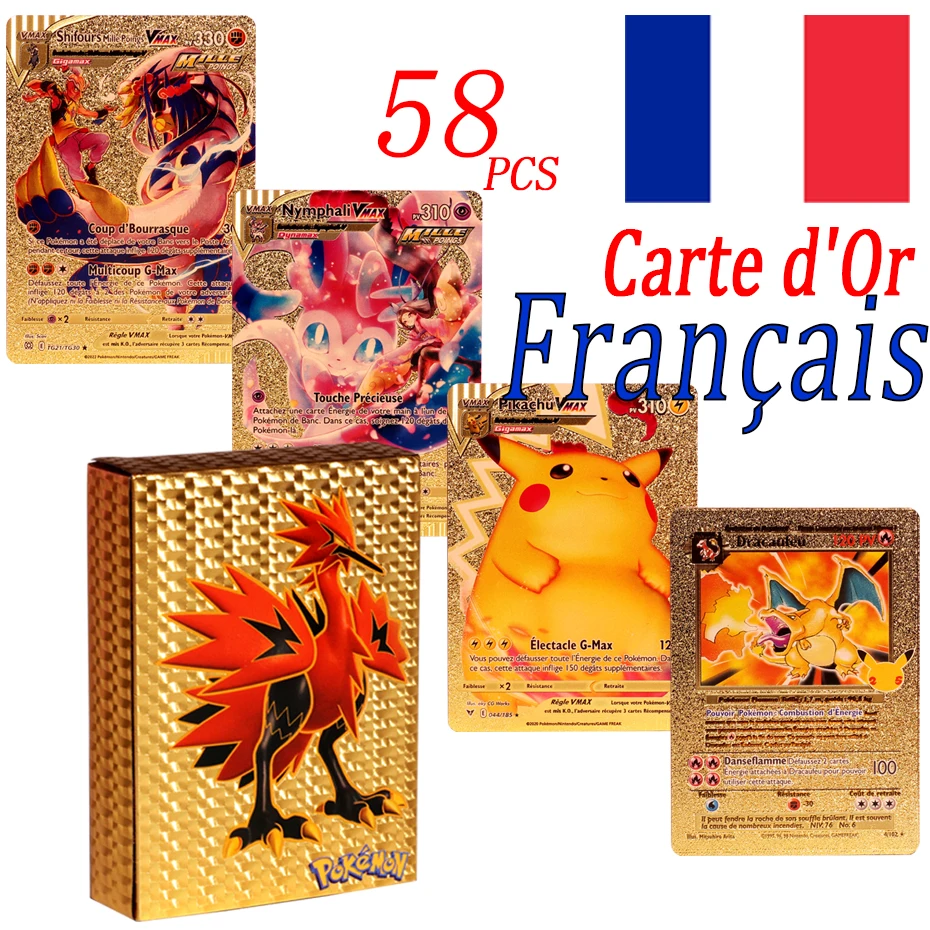 

New Pokemon Cards Metal French Arceus Brilliant Star Latest Vstar Vmax Energy Holographic Rainbow Game Card Kids Toys Francais