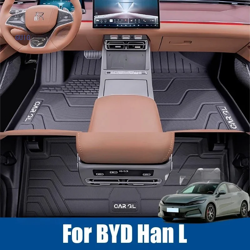 Фото Для BYD Han L DM EV 2025 2026: Индивидуальные водонепроницаемые противоскользящие коврики из TPE для пола автомобиля, аксессуары для интерьера №1