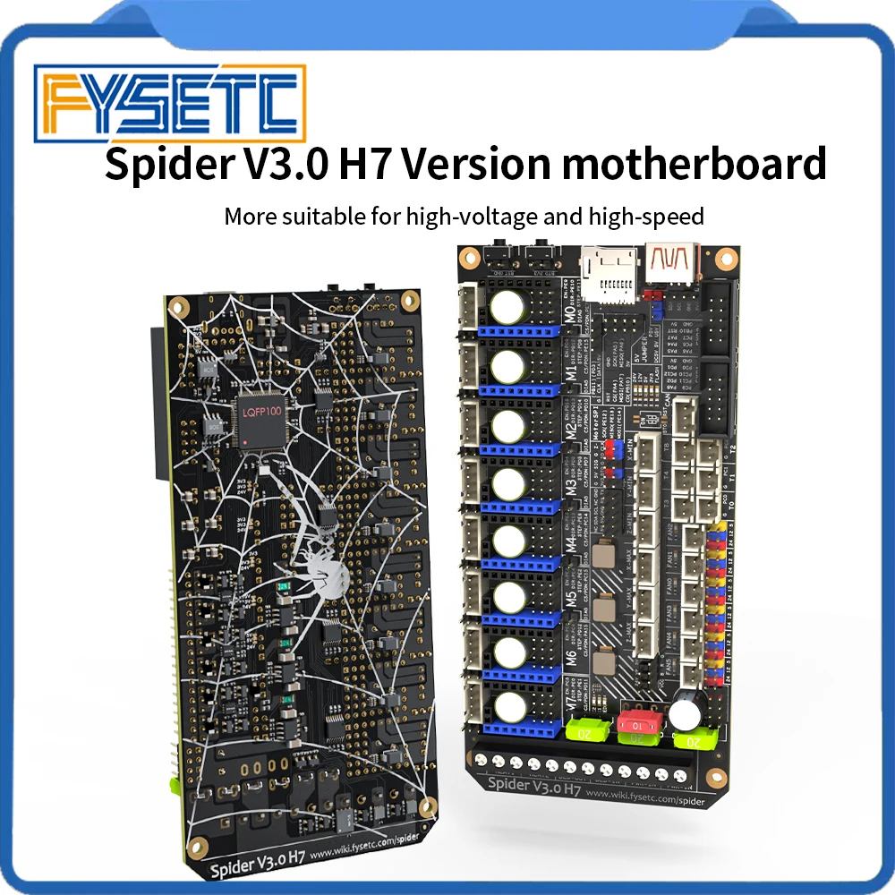Фото FYSETC Spider V3.0 H7 32-битная материнская плата привода 24 В/48 В дополнительная плата питания 8-осевая TMC5160T TMC2209 Высокоскоростная для Voron №1