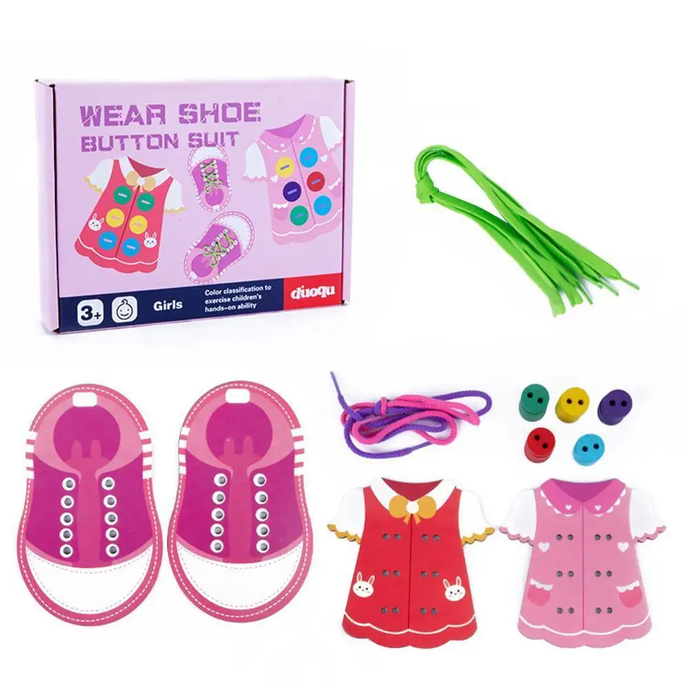 

Montessori Toys Educational Wooden Toys for Children Early Learning Teaching Lacing Shoes Kids Tie Shoelaces Games 1set