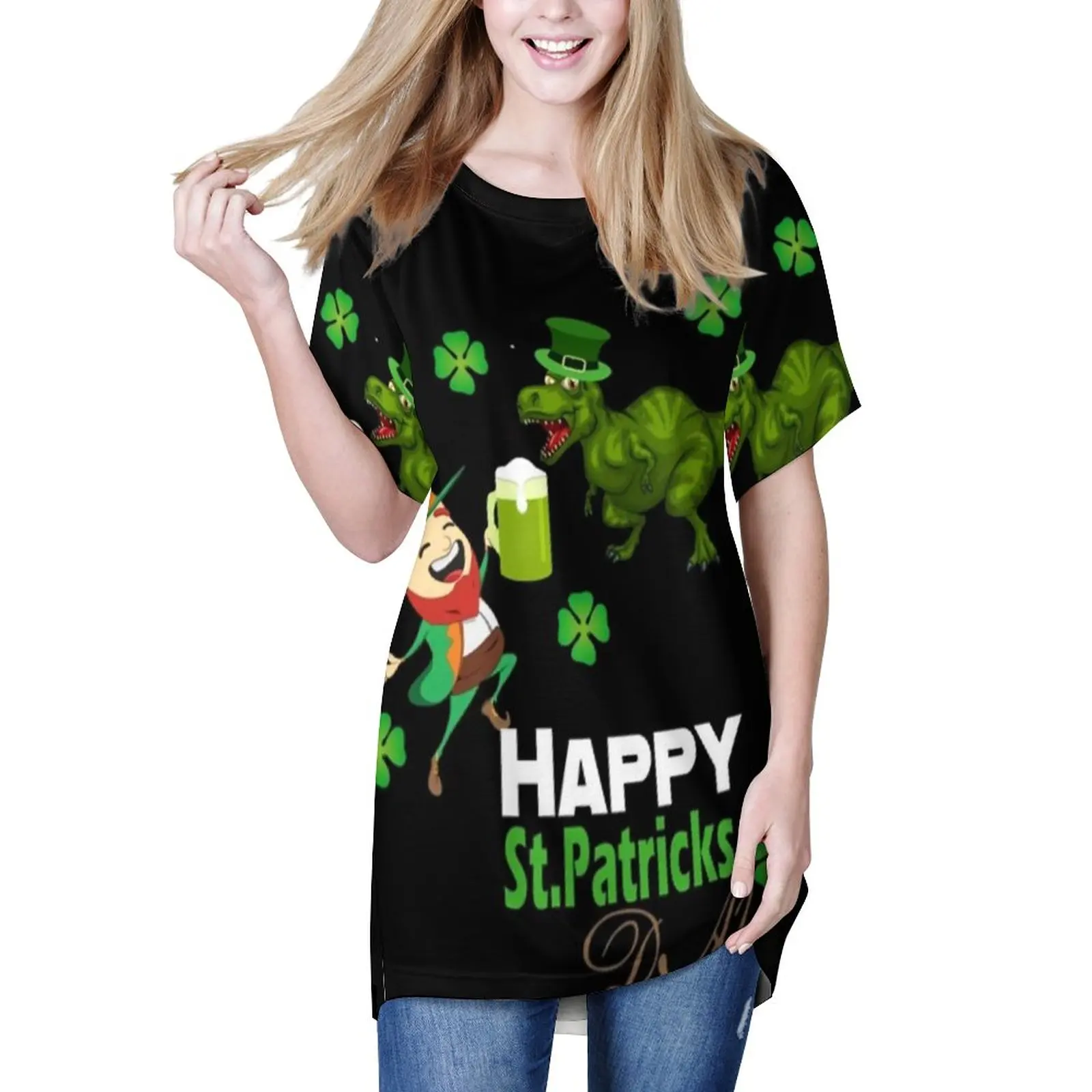 

Длинные футболки ко Дню Св. Патрика, милая Повседневная футболка счастливого Св. Патрика трекса, футболки оверсайз в стиле Харадзюку, пляжны...