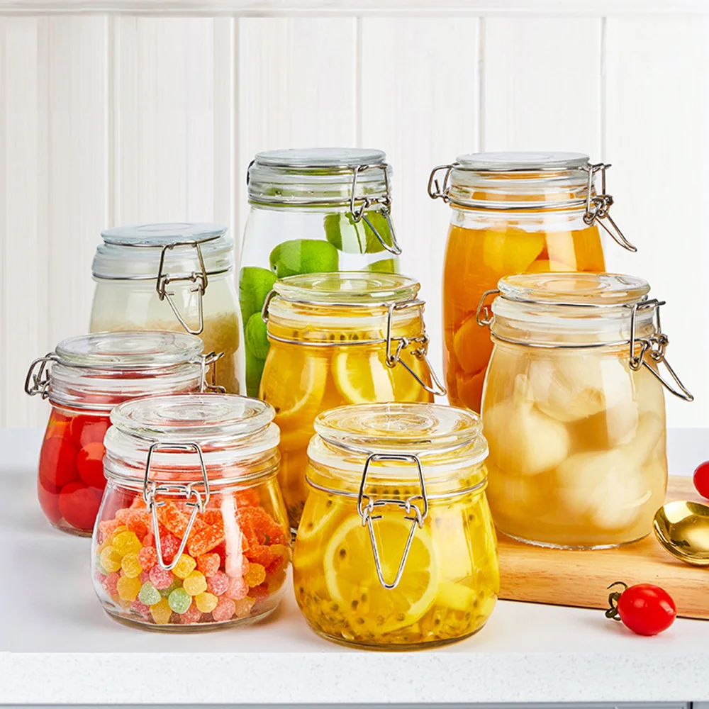 

Round Buckle Sealed Glass Storage Jar Dried Fruit Miscellaneous Grains Storage Containers Kitchen Storage Bubble Wine Pickle Jar