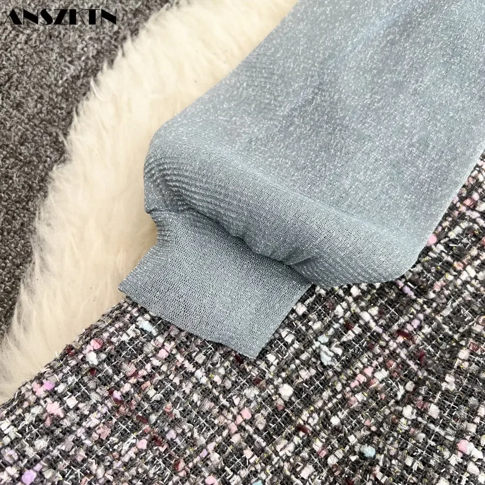 Осеннее твидовое решетчатое платье с маленьким ароматом и галстуком-бабочкой