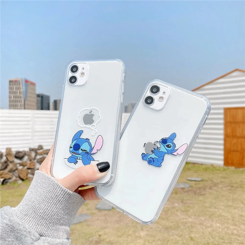 

Bandai Funny Creative Cartoon Stitch Clear Silicon Phone Case For iPhone XR XsMax 8Plus 11 12 13 13 Pro Max Cover for couples