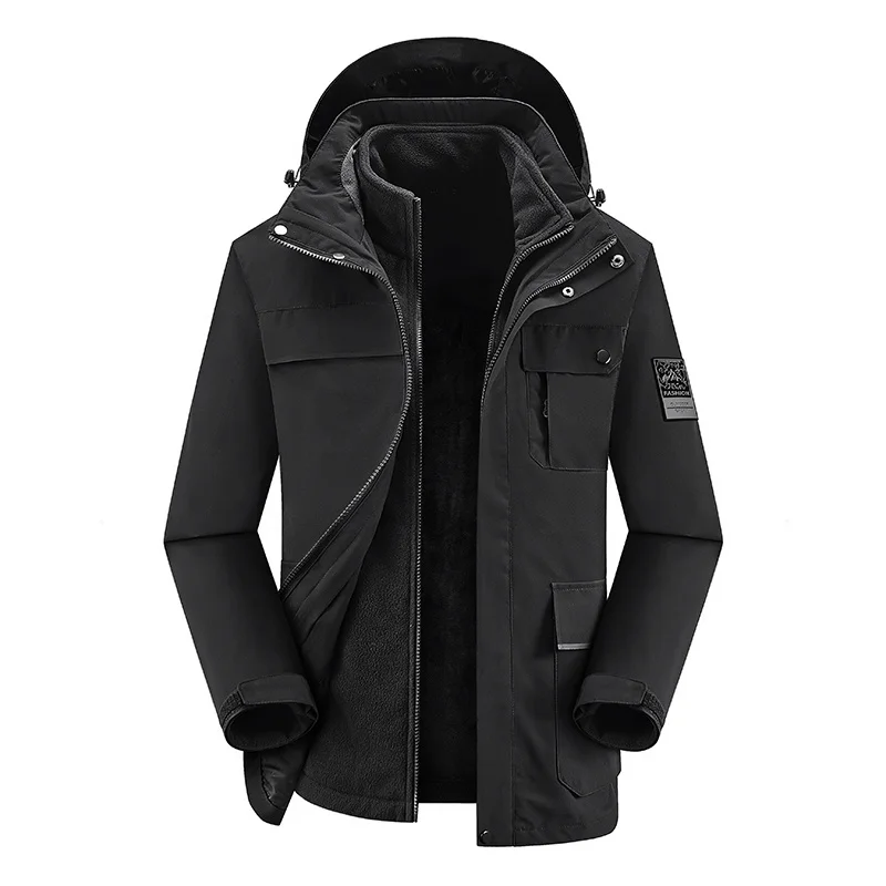 

Outdoor Hiking Plus Velvet Waterproof Hooded Detachable Two-piece Set Coat Autumn Winter Casual Women Men Jacket