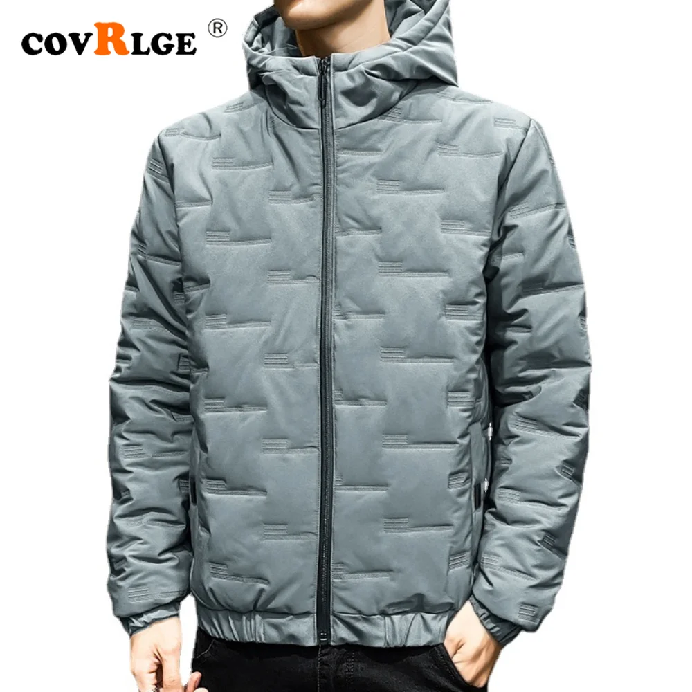 Covrlge Men's Windproof Bread Plush Thickened Cotton-padded Clothes Winter Simple hoodies Collar Male Solid Color Parka MWM177