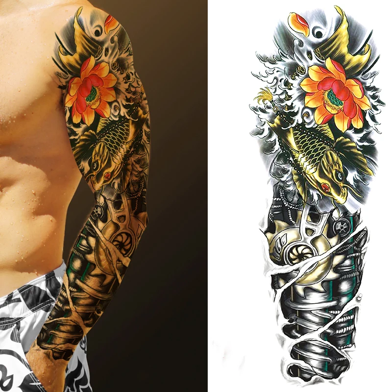 

Waterproof Temporary Tattoo Sticker Peacock Totem Geometric Full Arm Sleeve Fake Tattoo for Men Women Tattoo Product Body Paste