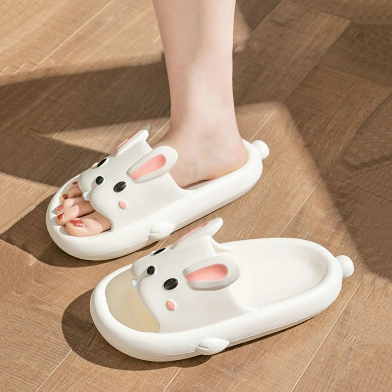 Women Summer Eva Soft Sole Cute Rabbit Slippers Beach Thick Platform Sandals Couples Non-Slip Indoor Slippers Home Flip Flops