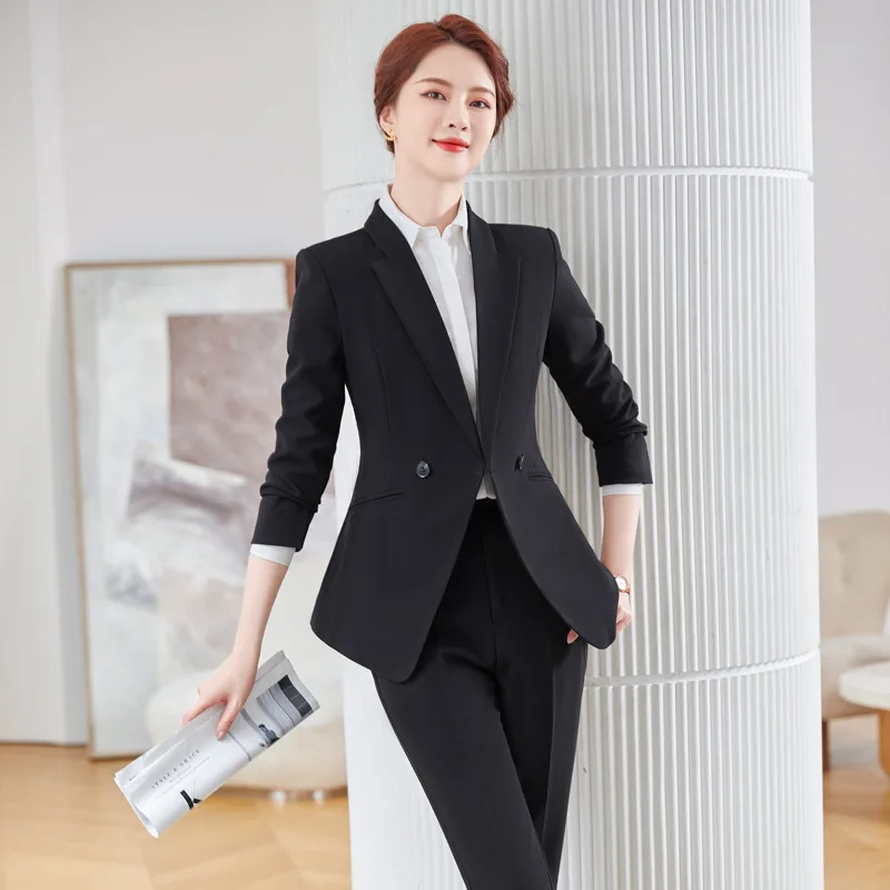 IZICFLY New Style Autumn Spring Professional Business Khaki Elegant Slim Office Jacket Pant Suit For Women Work Wear