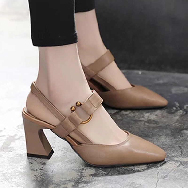 

Fashion Sandals Women Shoes Pumps Summer 2022 New Pointed Toe Comfortable Working Femme Shoes Chunky Designer Dress Lady Shoes