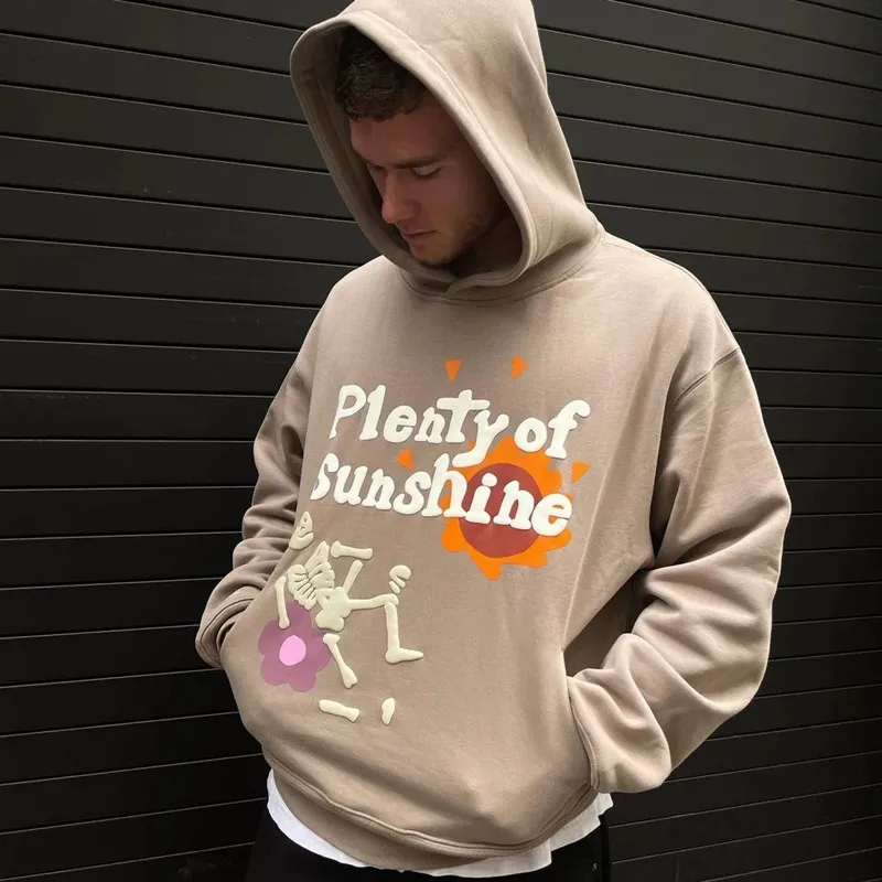 

Puff Plenty of Sunshine Fashion Hoodies Men 1:1 Top Quality Women Sweatshirts Skeleton Foam Print Pullover Men Clothing