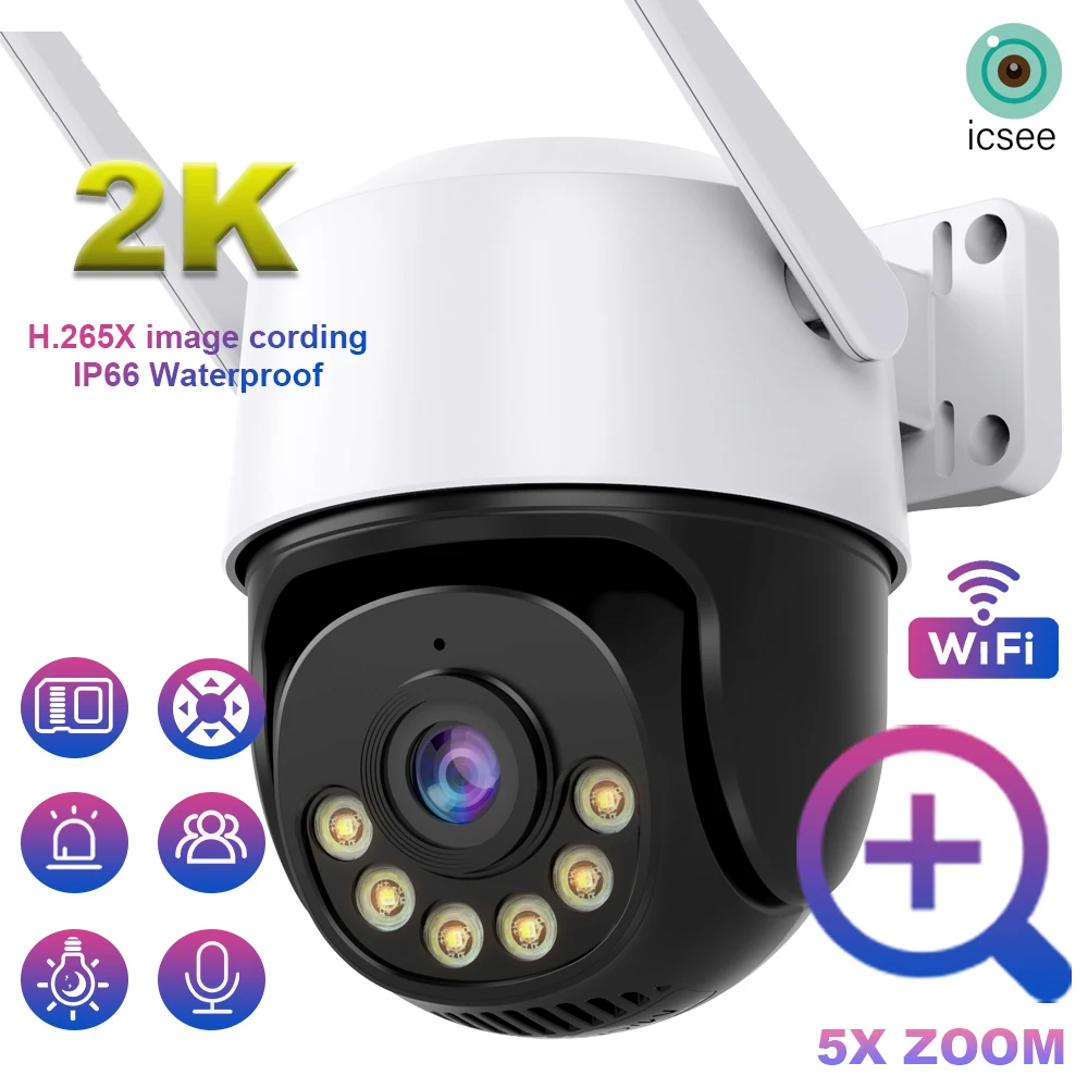 

4MP 2K WiFi IP Camera Outdoor Wireless PTZ 5X Digital Zoom Camera Night Vision Human Detect Security CCTV Wifi Camera