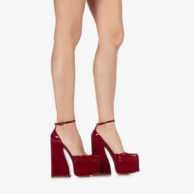 Summer New Women's Sandals Trend 2023 Round Toe Super High Heels Patent leather Female Shoes Thick Platform Buckle Ladies Pumps