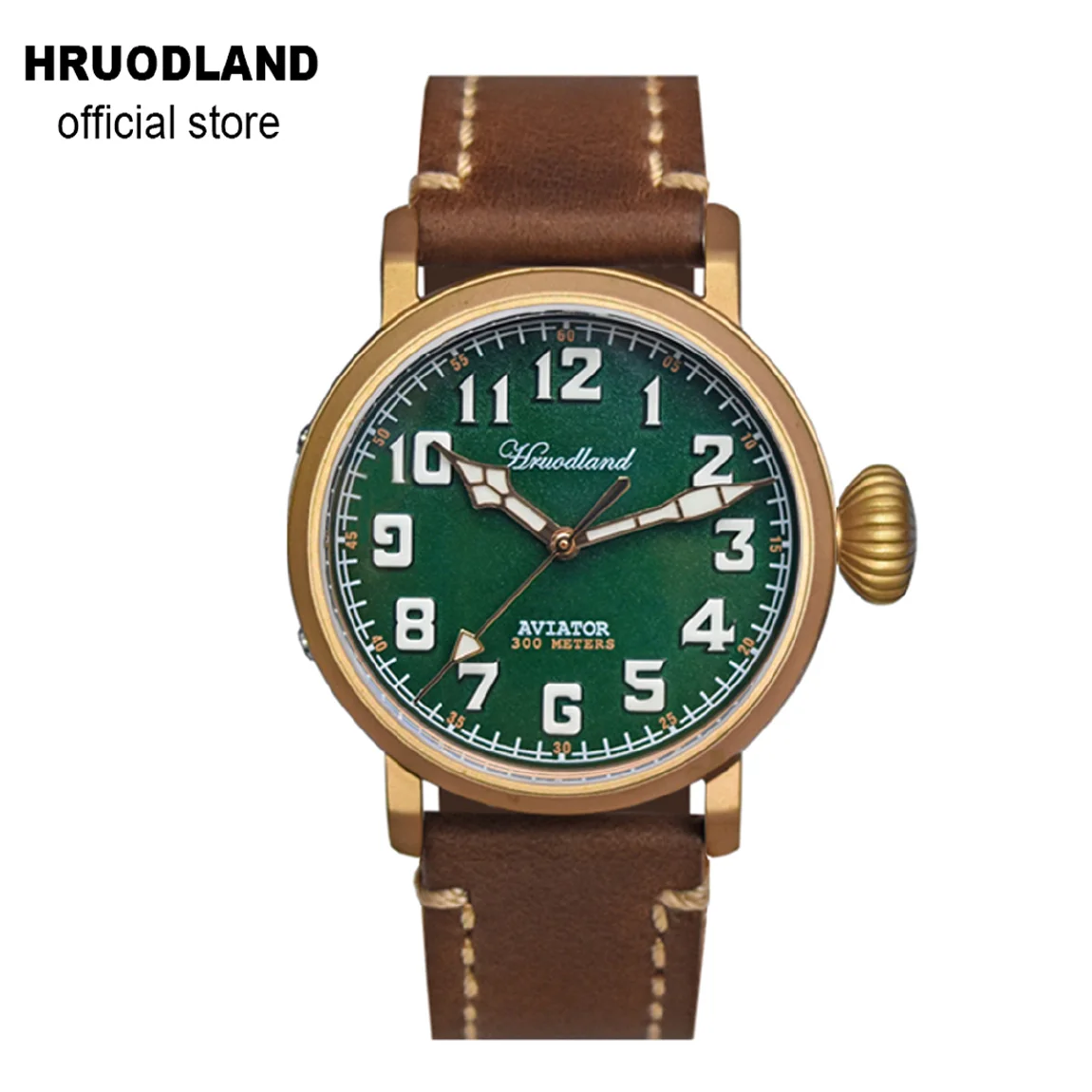 

Hruodland F004 Bronze Men Pilot Watches Leather Strap Sapphire Glass 30ATM SW200 Automatic Mechanical Dress Wristwatch for Male