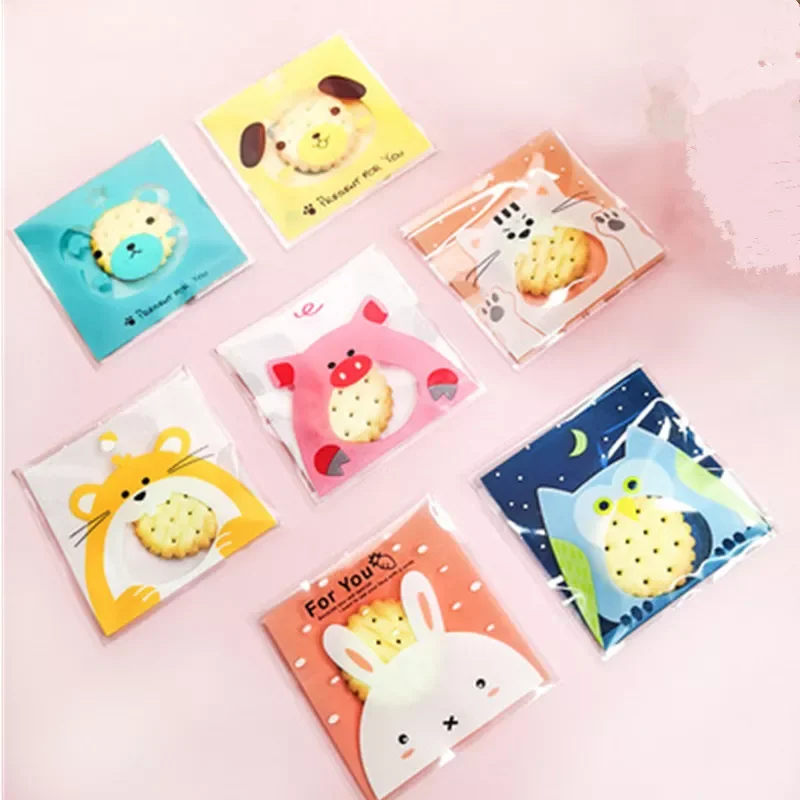 

100pcs/lot Plastic Transparent Cellophane animal Candy Cookie Gift Bag zoo DIY Self Adhesive Pouch For Wedding Birthday Party